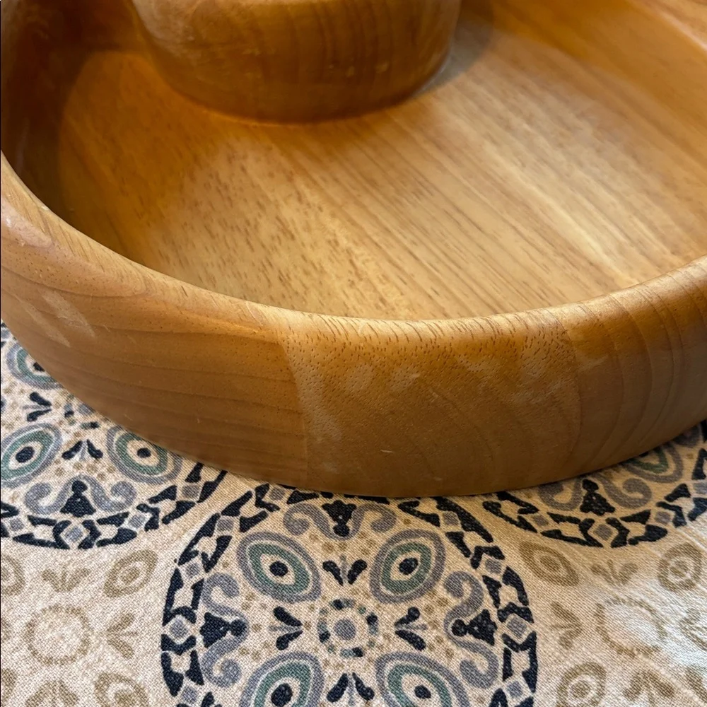 Crate&Barrel Wood Chip and Dip Bowl with Ceramic Bowl